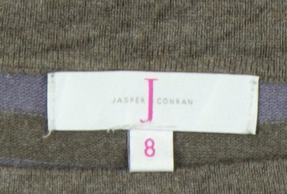 Jasper Conran Women's Grey Striped T-Shirt Size 8