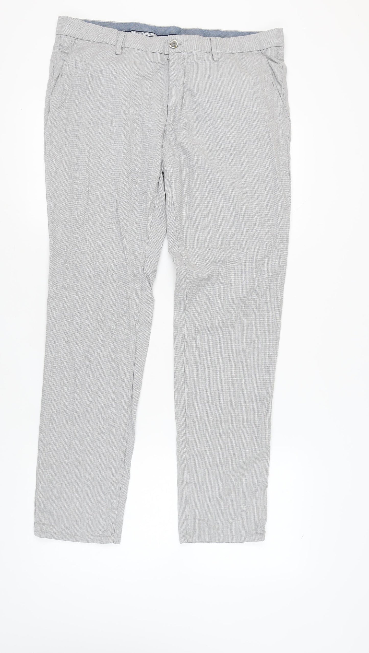 Massimo Dutti Men's Grey Slim Fit Trousers - Medium