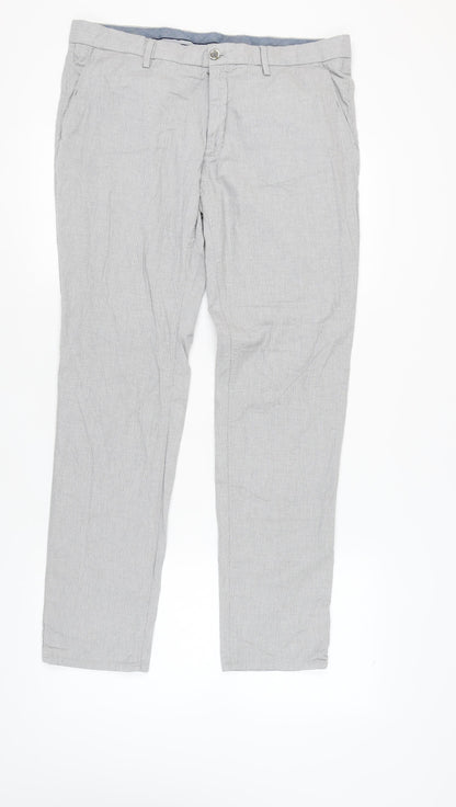 Massimo Dutti Men's Grey Slim Fit Trousers - Medium