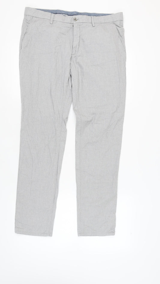 Massimo Dutti Men's Grey Slim Fit Trousers - Medium
