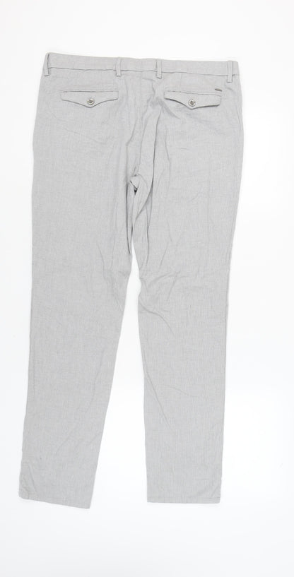 Massimo Dutti Men's Grey Slim Fit Trousers - Medium