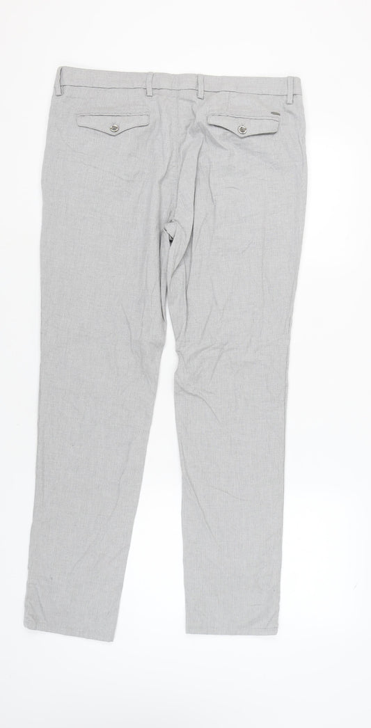 Massimo Dutti Men's Grey Slim Fit Trousers - Medium