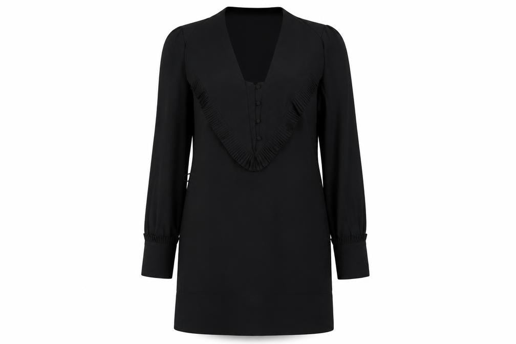 Reiss Women's Black V-Neck Long Sleeve Dress