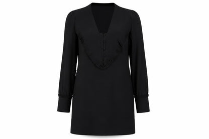 Reiss Women's Black V-Neck Long Sleeve Dress