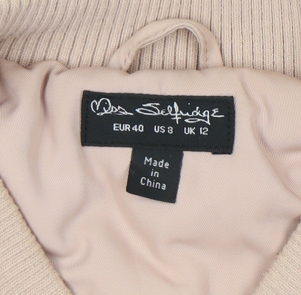 Womens UK Size 12 Miss Selfridge Beige Bomber Jacket