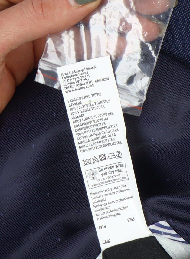 Mens UK Size 42 Burton Regular Blue Suit Jacket