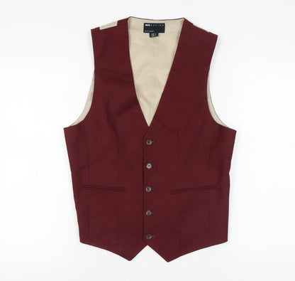 ASOS DESIGN Men's Red Waistcoat, Size 40L  Linen Blend