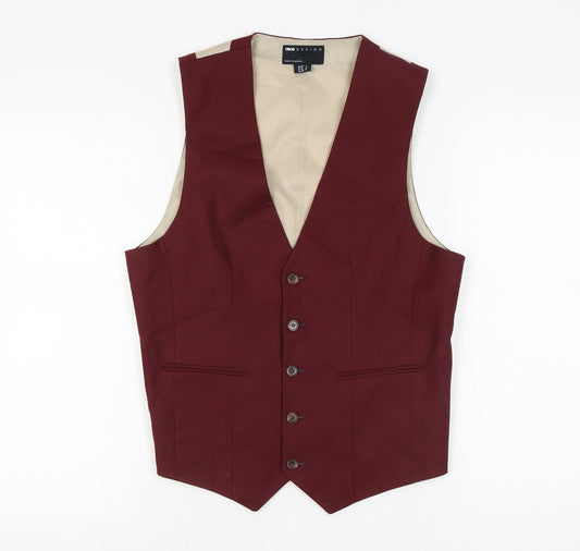 ASOS DESIGN Men's Red Waistcoat, Size 40L  Linen Blend