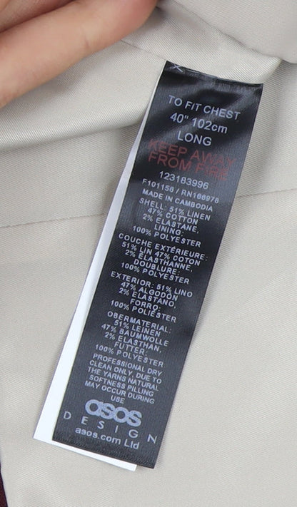 ASOS DESIGN Men's Red Waistcoat, Size 40L  Linen Blend