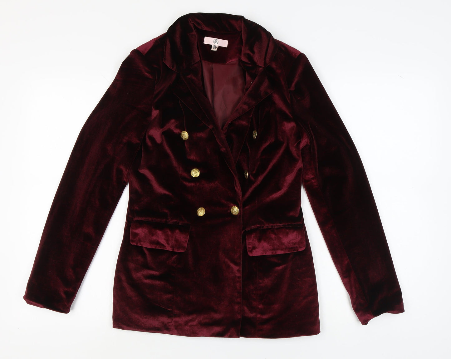 Missguided Women's Burgundy Velvet Blazer, Size 8, Double-Breasted