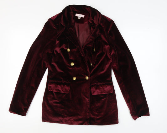 Missguided Women's Burgundy Velvet Blazer, Size 8, Double-Breasted