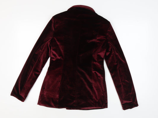 Missguided Women's Burgundy Velvet Blazer, Size 8, Double-Breasted