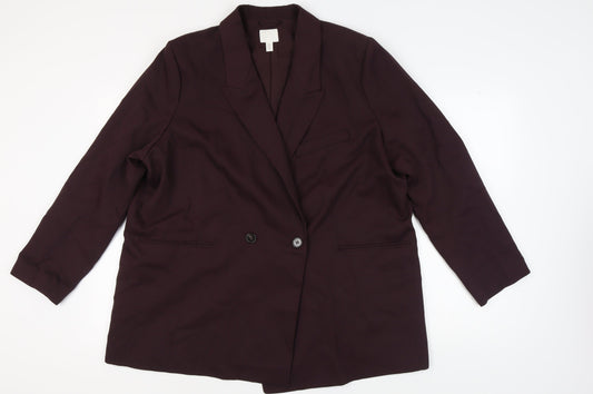 H&M Women's Purple Double-Breasted Blazer, Size L, Regular Fit