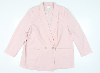 H&M Women's Pink Blazer XL, Regular Fit Double-Breasted