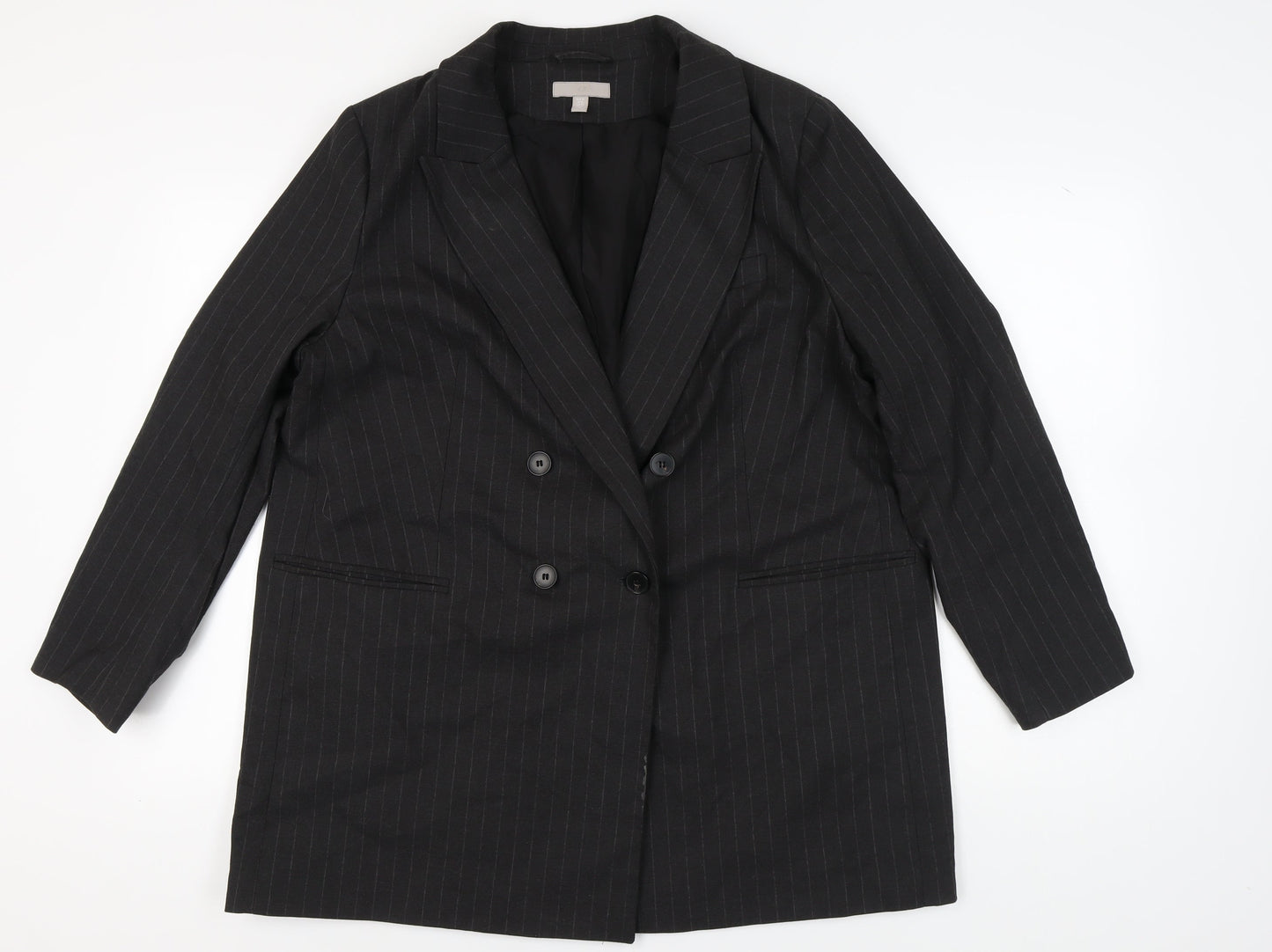 H&M Women Black XL Pinstripe Blazer