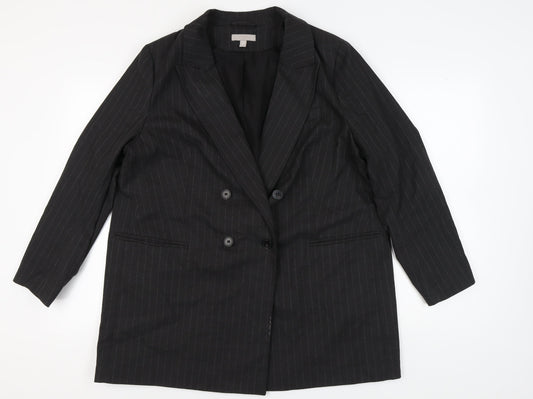 H&M Women Black XL Pinstripe Blazer