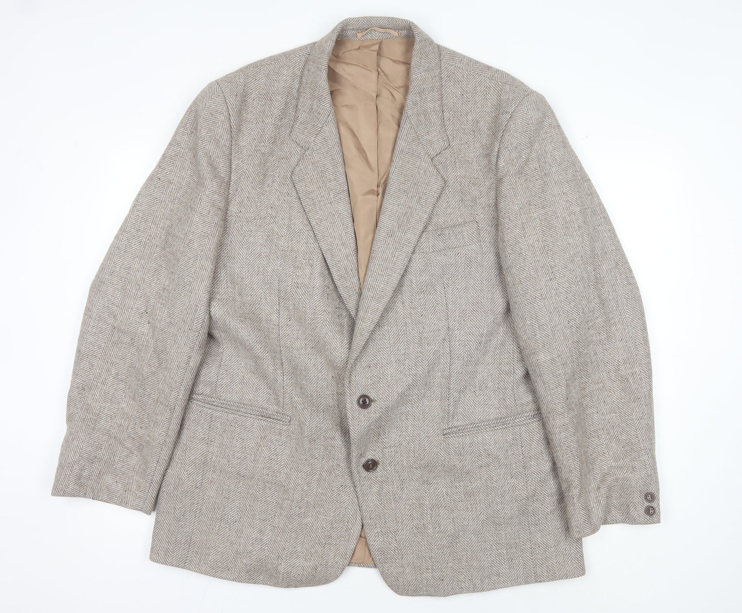 Trym Men's Beige Wool Blazer 46 Regular Herringbone