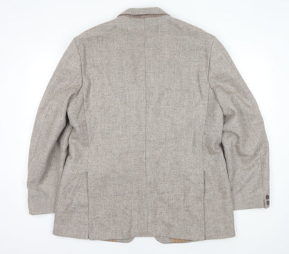Trym Men's Beige Wool Blazer 46 Regular Herringbone