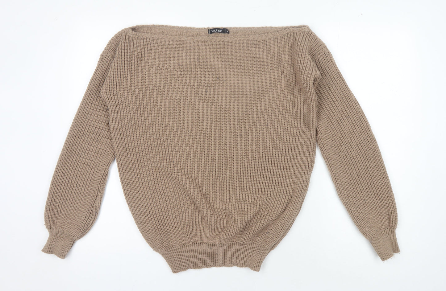 Boohoo Women's Beige Pullover Jumper, Size M, Boat Neck