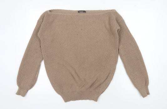 Boohoo Women's Beige Pullover Jumper, Size M, Boat Neck