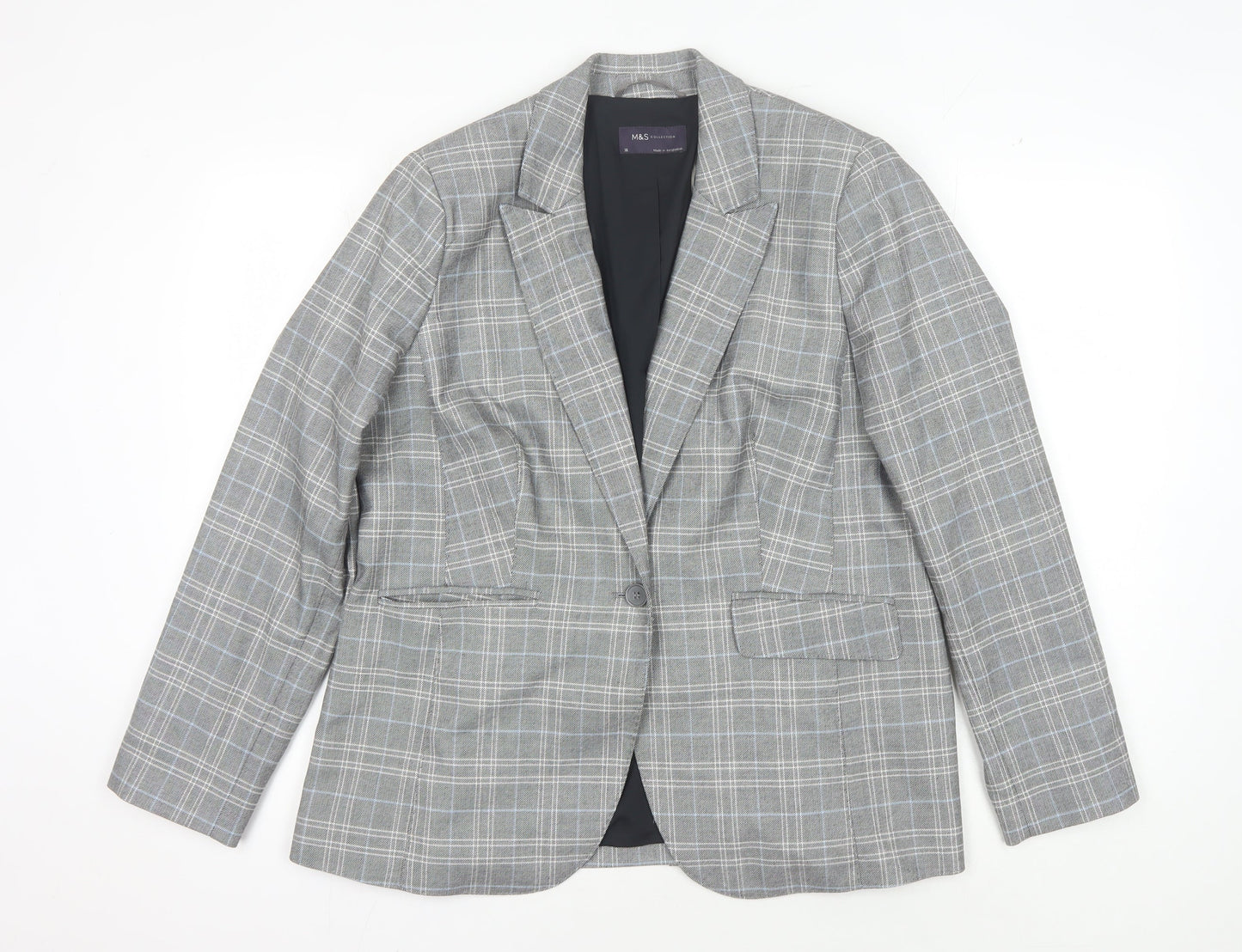 Marks and Spencer Women's Grey Check Blazer, Size 16