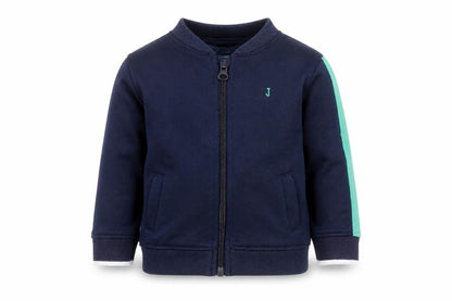 Front view of Junior J unisex baby blue basic jacket 9-12 months