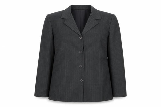 Front view of EWM Women's Grey Pinstripe Suit Jacket, size 16, Classic