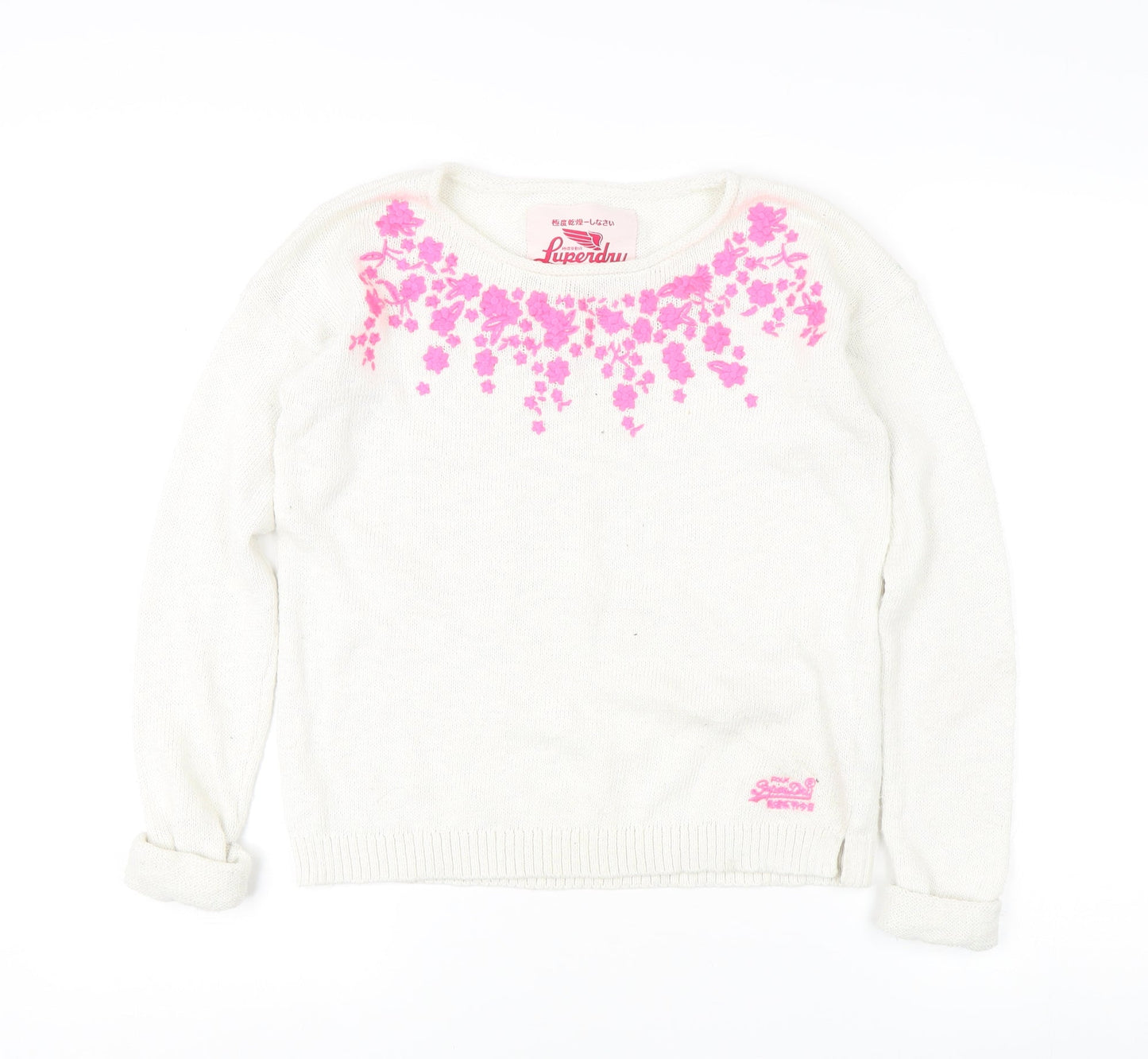 Superdry Girls Ivory Floral Knit Pullover Jumper XS