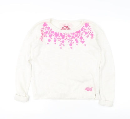 Superdry Girls Ivory Floral Knit Pullover Jumper XS