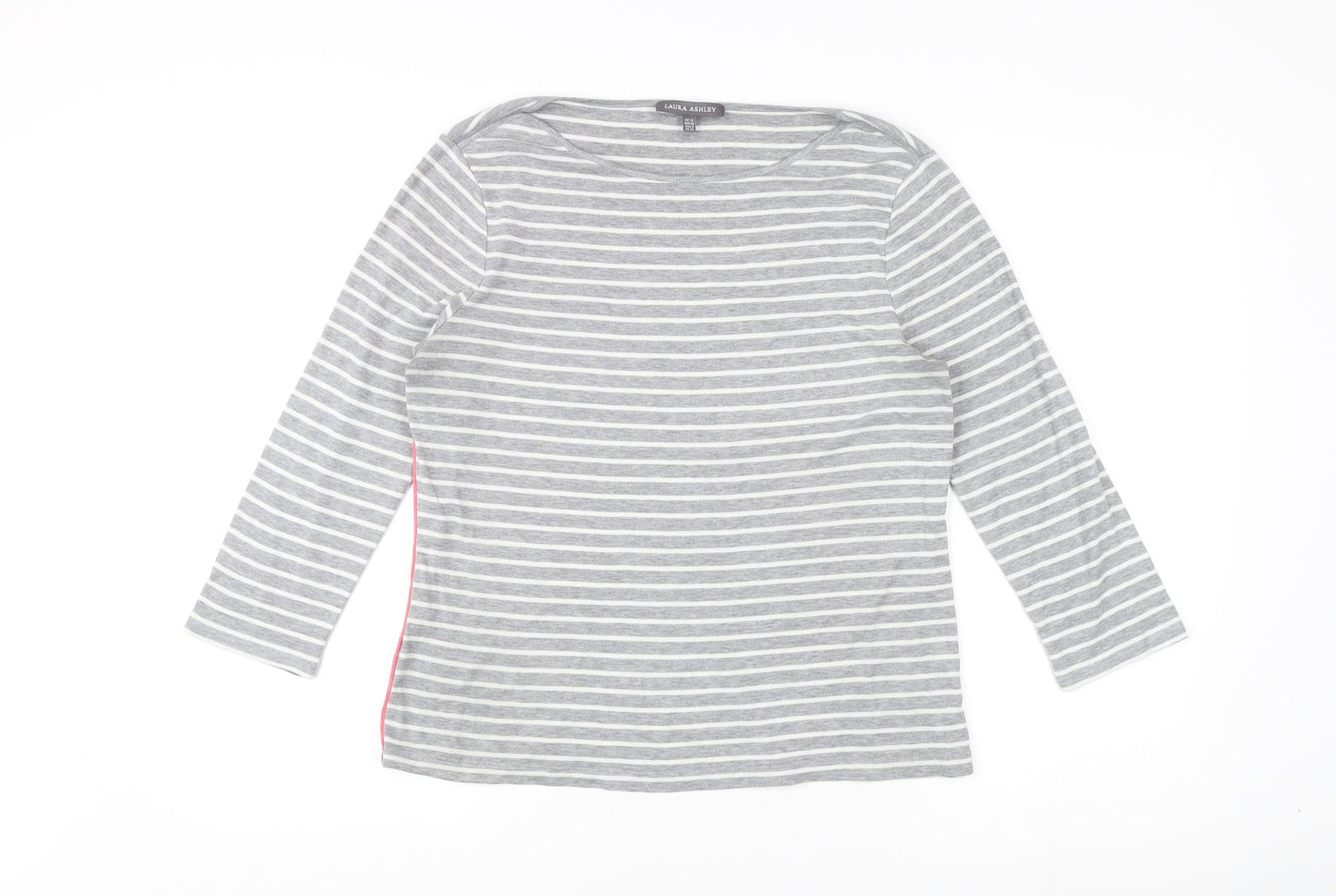 Laura Ashley Women's Grey Striped Boat Neck T-Shirt