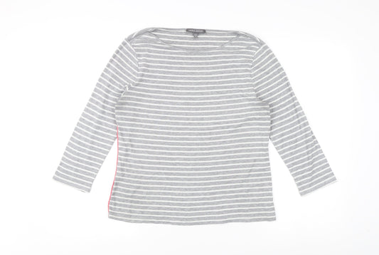 Laura Ashley Women's Grey Striped Boat Neck T-Shirt