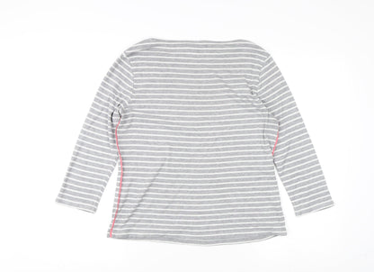 Laura Ashley Women's Grey Striped Boat Neck T-Shirt
