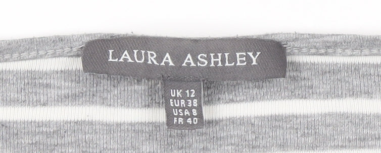 Laura Ashley Women's Grey Striped Boat Neck T-Shirt