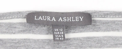 Laura Ashley Women's Grey Striped Boat Neck T-Shirt