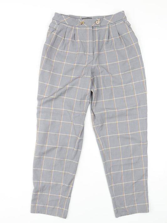 Topshop Women's Grey Check Pleated Trousers Size 8
