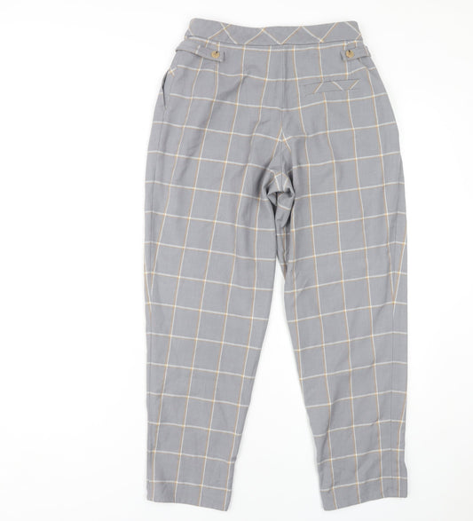 Topshop Women's Grey Check Pleated Trousers Size 8