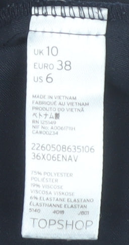 Womens UK Size 10 Topshop Regular Fit Business Casual Workwear Black Trousers