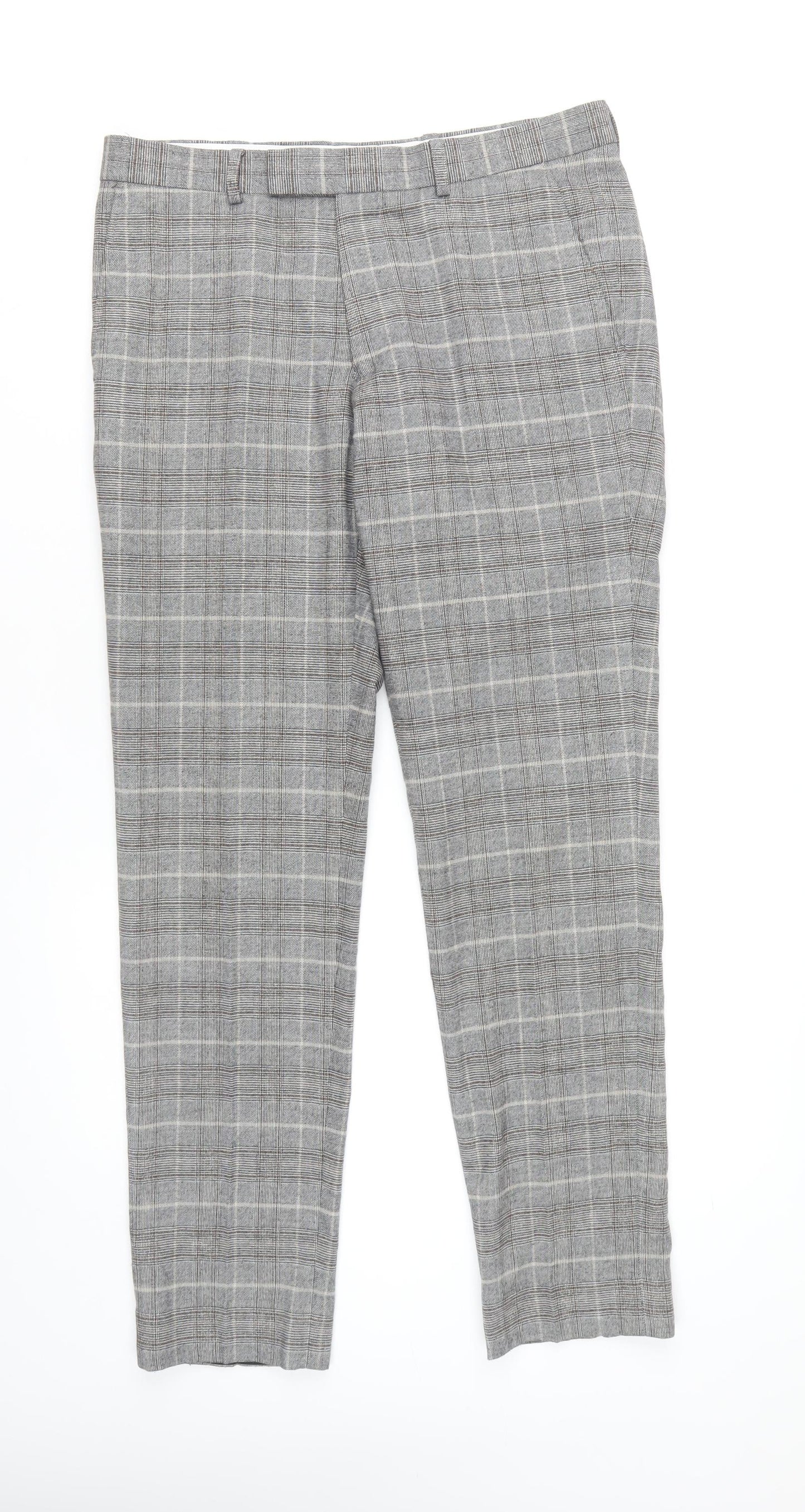 Moss London Slim Fit Grey Plaid Dress Pants 32
