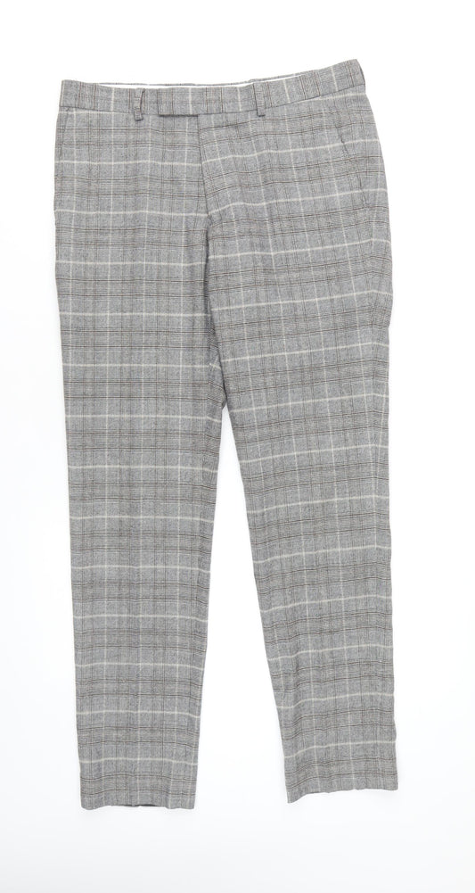 Moss London Slim Fit Grey Plaid Dress Pants 32