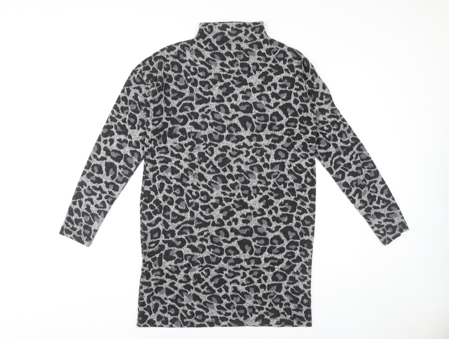 Oasis Women's Grey Animal Print High Neck Shift Dress M