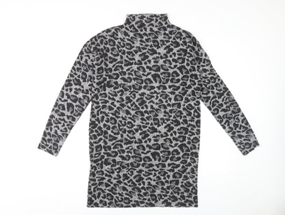 Oasis Women's Grey Animal Print High Neck Shift Dress M