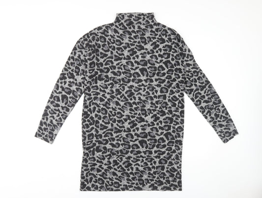 Oasis Women's Grey Animal Print High Neck Shift Dress M