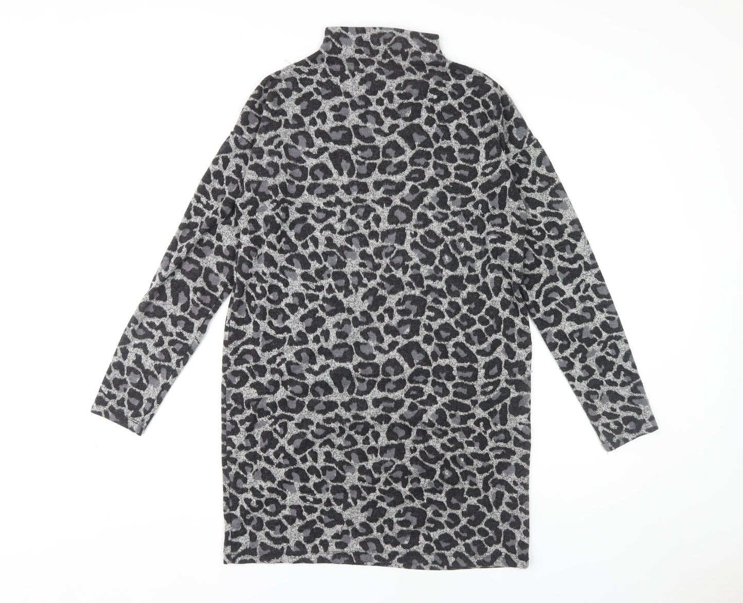 Oasis Women's Grey Animal Print High Neck Shift Dress M