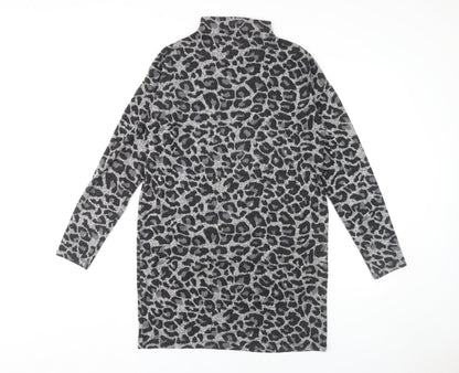 Oasis Women's Grey Animal Print High Neck Shift Dress M