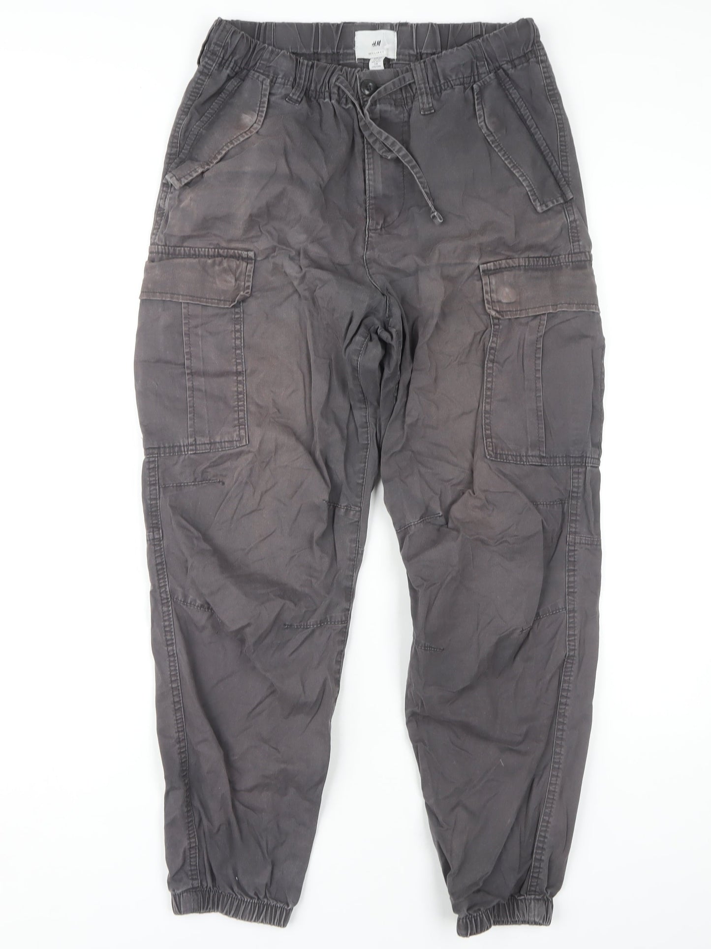 H&M Men's Grey XS Cargo Trousers, Regular Fit