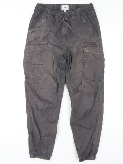 H&M Men's Grey XS Cargo Trousers, Regular Fit