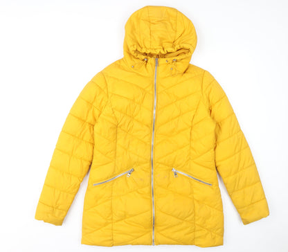M&Co Women's Yellow Hooded Puffer Jacket Size 10