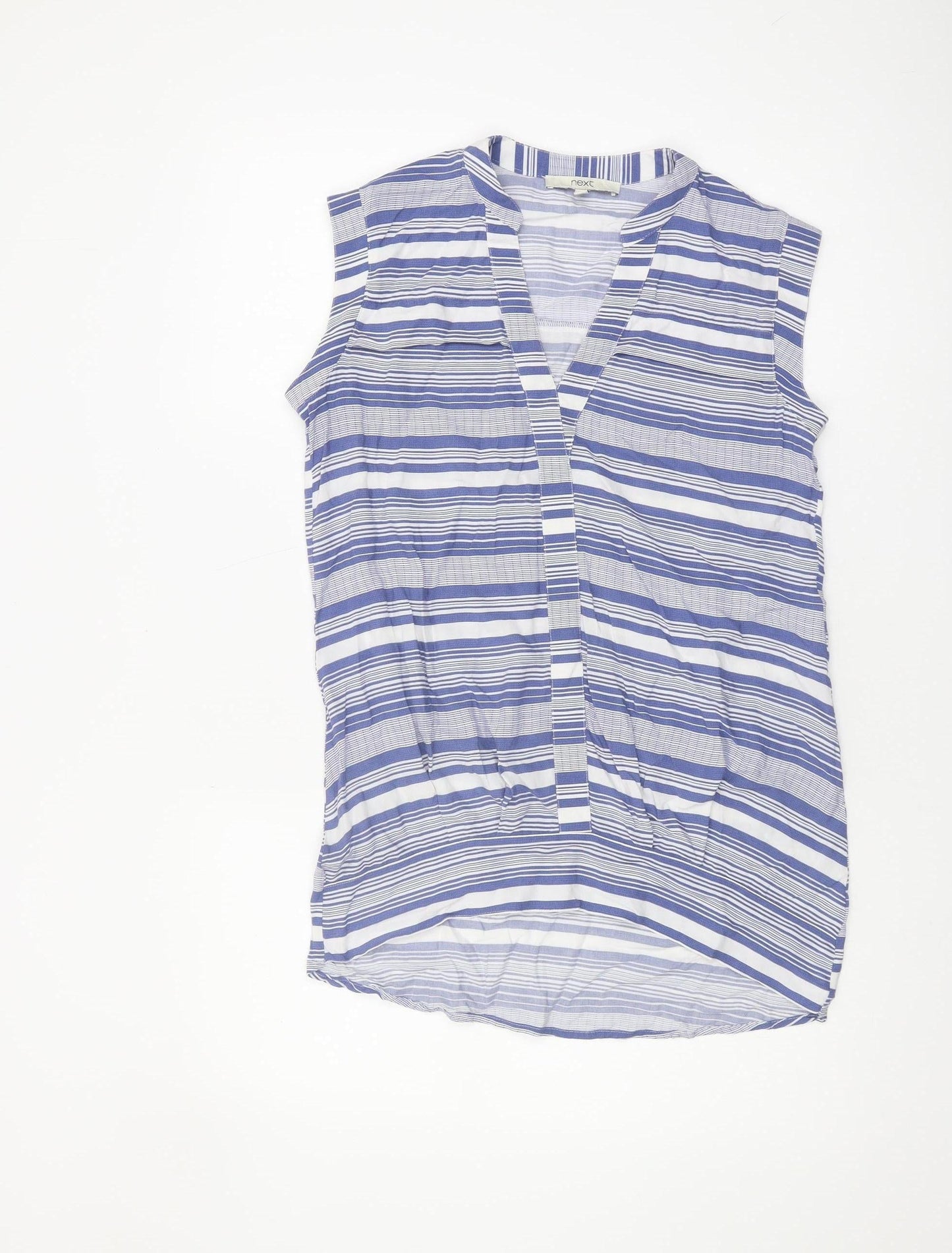 Next Women's Blue Striped Blouse Size 8 Sleeveless V-Neck