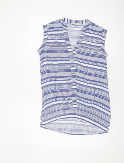 Next Women's Blue Striped Blouse Size 8 Sleeveless V-Neck