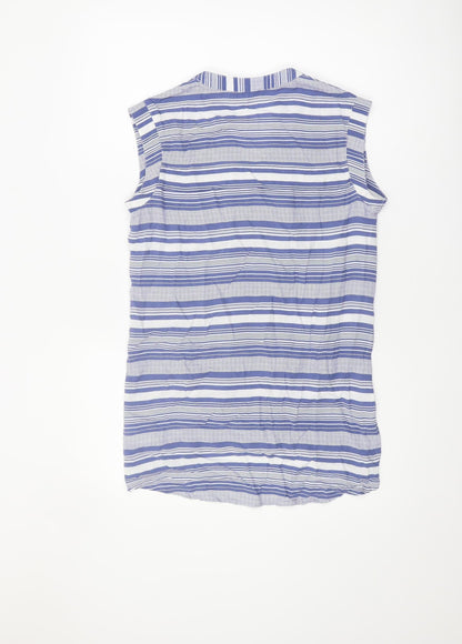 Next Women's Blue Striped Blouse Size 8 Sleeveless V-Neck